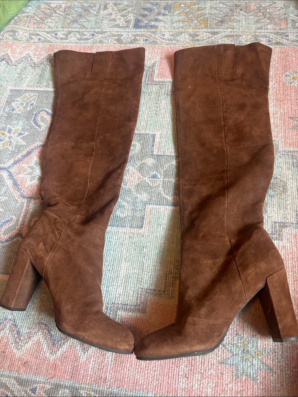 Nine West Chocolate Brown Suede Over-the-Knee Block Heel Boots